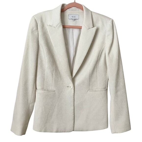 Reiss Blazer Womens Size 10 Cream Textured Knit Quiet Luxury Minimaist Preppy - Picture 1 of 15